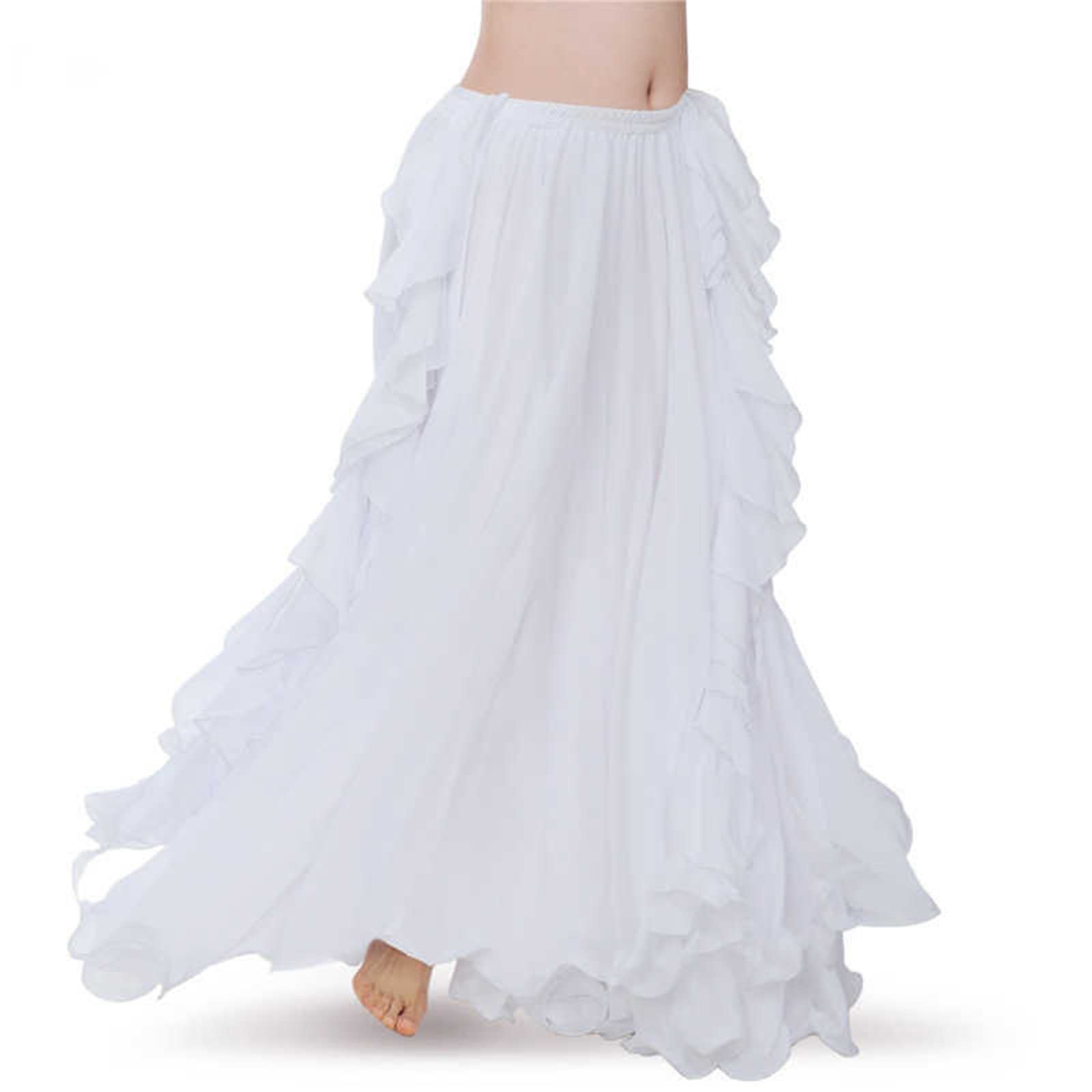 Faldas Danza Vientre Oriental De Cintura Alta para Mujer Falda De Medio Cuerpo De Gasa con Aberturas Dobles Ropa Baile De Práctica Gran Columpio Traje Danza Vientre Accesorios Falda