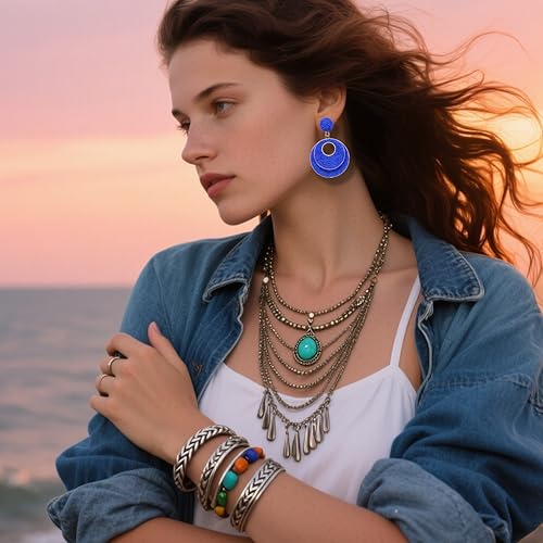 Image of Raffia Hoop Earrings for Women - Boho Straw Wiker Dangle Drop Earrings for Summer Beach, Bohemian Trendy Rattan Jewelry