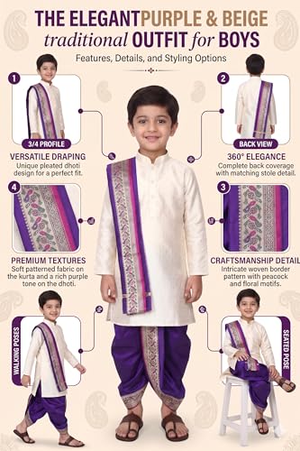 Image of Boys Dhoti Kurta Set Sherwani Style for Kids | Ethnic Traditional Kids Wear with Patiala Dhoti & Dupatta | Wedding Dress for Boys | Indian Cultural Outfit for Puja Festival Party