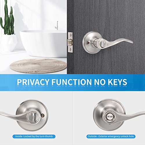 Contractor Pack Of 4, Brushed Nickel Door Knobs Levers Privacy Interior Door Handles Bedroom Bathroom(Locked Inside With Turn-Thumb), Ansi Grade 3 For Office/Home Use #TOP2
