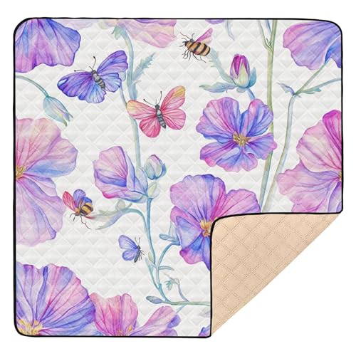 Tapete rústico de primavera con flores blancas 4 suave y grueso para gimnasio y actividades para interiores y exteriores, 1 pieza, tapete para gatear, para bebés, niños pequeños, 50 x 50 pulgadas