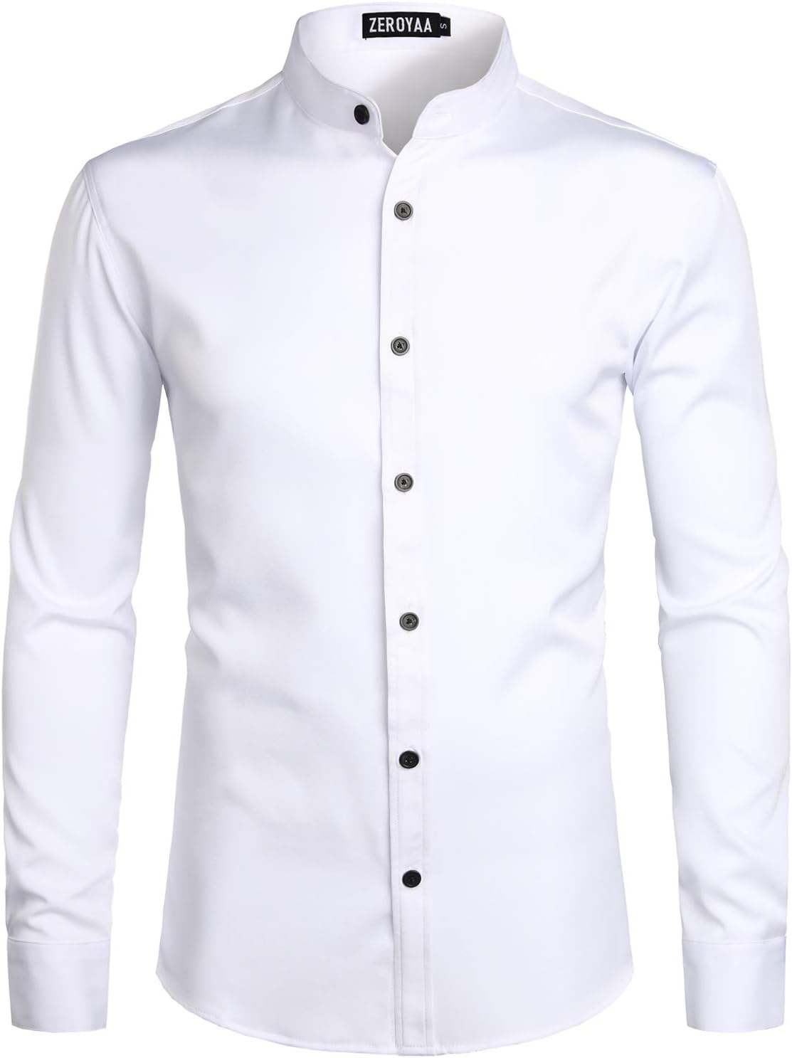 ZEROYAA Mens Hipster Solid Slim Fit Long Sleeve Mandarin Collar Dress Shirts
