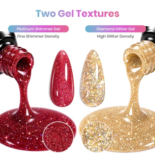 Image of Beetles Glitter Gel Nail Polish Set, 20 Colors Party Auras Gel Polish | Platinum Diamond Shimmer Gel Shades With Base, Glossy&Matte Top Coats for Uv Led Soak-Off Nail Art