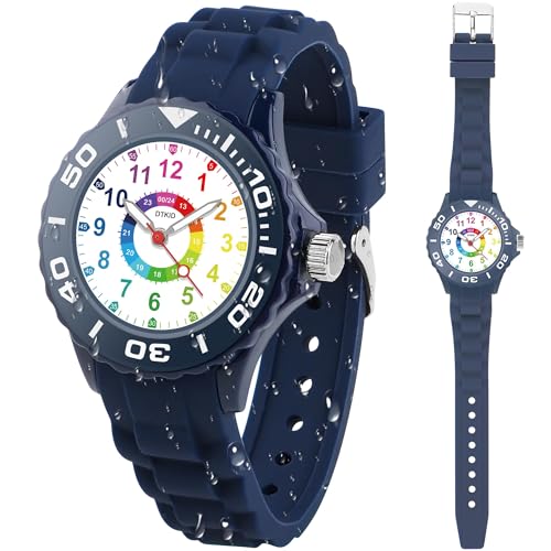 DTKID Montre Enfant Garçons,Filles, Montre pour Enfant avec Cadran Tournant, Étanche 30 M, Mode 12/24 Heures, Adaptée Aux Enfants De 4 À 15 Ans