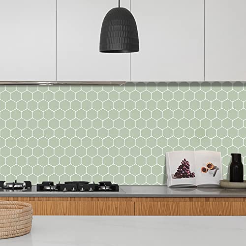 Waldecoo Hexagon Peel And Stick Backsplash, 10 Sheets Premium 3D Self Adhesive Wall Tile Sticker, Green Stick On Backsplash For Kitchen And Bathroom（12" X 12"） #TOP4