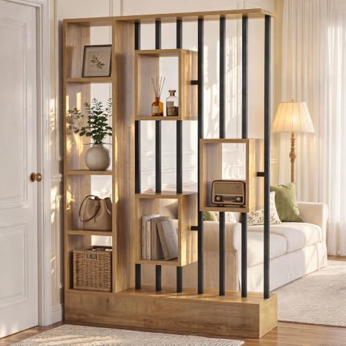 Tribesigns Room Divider with Shelves, 71" Freestanding Divider Screen