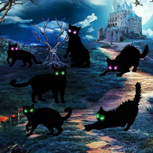 6 Pack Halloween LED Glowing Eyes Black Cat Glow in The Dark with...