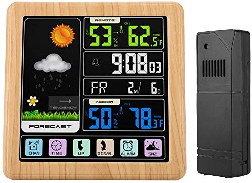 Wetterstation- Bunte LCD-Touch Screen Digital Radio Funk-Wettervorhersage Mit Wecker Temperatur- Und Feuchtigkeitsmessgerät Für Innen Und Außen,A