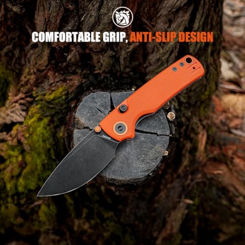 Image of Vosteed Porcupine Pocket Knife - 2.99 inch 14C28N Blade, G10 Handle | Black Stonewash Blade, Orange Handle, Top Liner Lock, Hunting & Hiking Knives - A2628