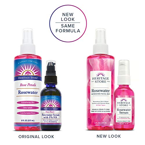 Heritage Store Rosewater & Rosewater Serum Bundle | Clean Hydration For Fresh, Glowing Skin | 8Oz, 2Oz #TOP1