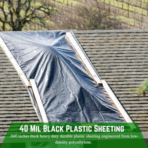 Black Plastic Sheeting for Farmers - 40 mil Polyethylene Vapor Barrier Plastic Sheeting, 12' x 20' Roll
