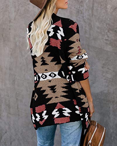 Image of FERBIA Women Boho Cardigan Aztec Open Front Loose Slouchy Sweaters Tribal Long Sleeve Knitted Christmas Jacket Coat