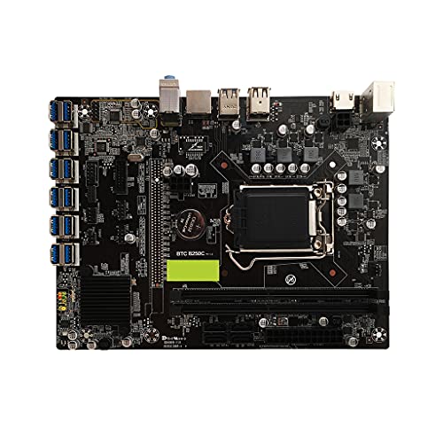 B250C BTC Mining Motherboard, B250C BTC Miner CPU Motherboard Set of 12 Video Card Slots Support LGA 1151 Memory DDR4 SATA 3.0 USB 3.0 Low Power
