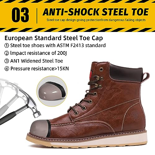 ANGRYRAM Steel Toe Work Boots for Men Comfortable Moc Toe Safety Boots,Waterproof Slip Puncture Resistant Industrial & Construction Work Boots4
