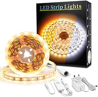 Led Strip Light Warm White 5m, Bason Dimmable 3000K Led Lighting Kit, SMD2835 300 LEDs, Lights Tape Plug in Strip Lighting for Kitchen Cupboard Bedroom Stair Shelves Chrismas Decoration