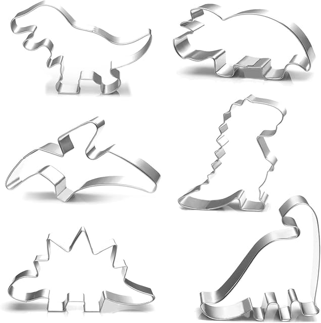 Dinosaur Cookie Cutters Set,Dinosaur Sandwich Cutter,6pcs Dinosaur Biscuit Cutters Shapes,T-Rex,Pterosauria,Triceratops Food Grade Material Stainless Steel