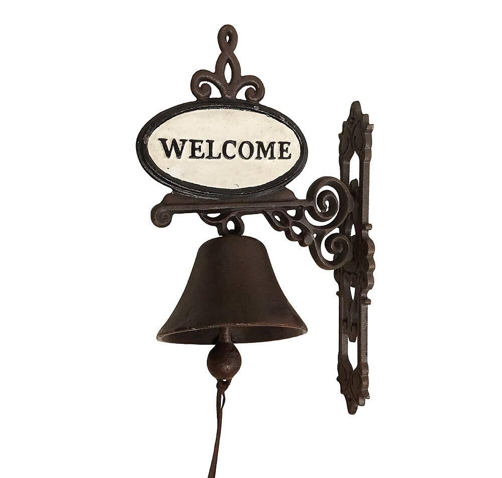 Türglocke Welcome Glocke Nostalgie Gusseisen Landhausstil Antik-Stil Braun