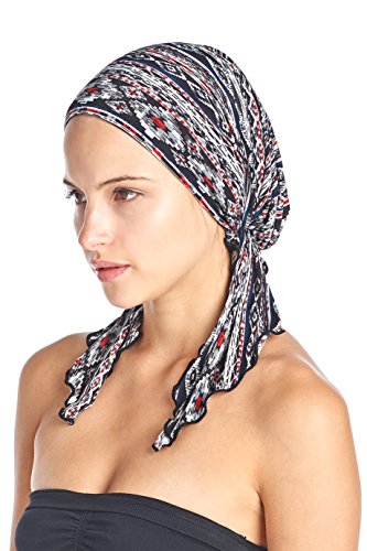 Ashford & Brooks Women's Pretied Printed Fitted Headscarf Chemo Bandana - Black Red