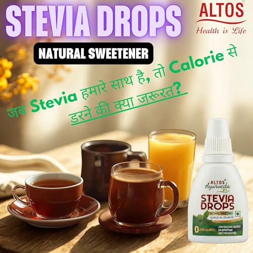 Image of ALTOS Ayurveda Stevia Drops - Natural Sweetener, Zero Calories, Zero Aspartame, Liquid Form, Diabetic Friendly, Weight Management, Made with Natural Stevia Leaves Extract, 30 Millilitre