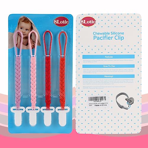Image of 4-Pack Silicone Pacifier Clips with a Woven Rope Shape for Baby Boys and Girls - Flexible and Rust-Free Holders for Teething Relief and Baby Essentials, Safe for Newborns (Pink)