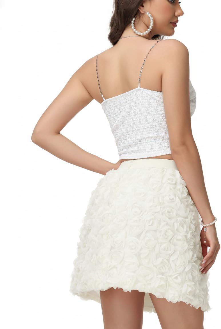 Kisidoo Cute Short Skirts for Women 3D Floral Rose Petal Mini Skirt High Waist A Line Going Out Skirt - Image 6