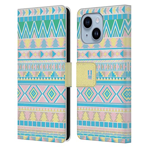 Étui cuir iPhone 14 Plus portefeuille antichoc à motif tribal pastel Head Case Designs