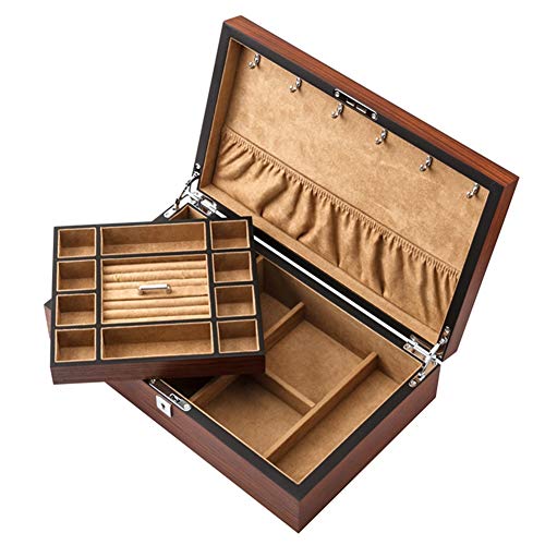 CCET Caja De Almacenamiento De Madera, Cajas De Regalo De Doble Capa De Gran Capacidad, Retro Display Box Collection, Bloqueado Caja De Regalo, 360x220x92mm, 2,3 Kg (Color : Khaki)