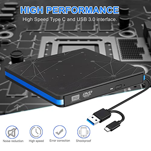 image for BlueFire External CD DVD Drive, USB 3.0 Portable Disc Drive Slim USB C