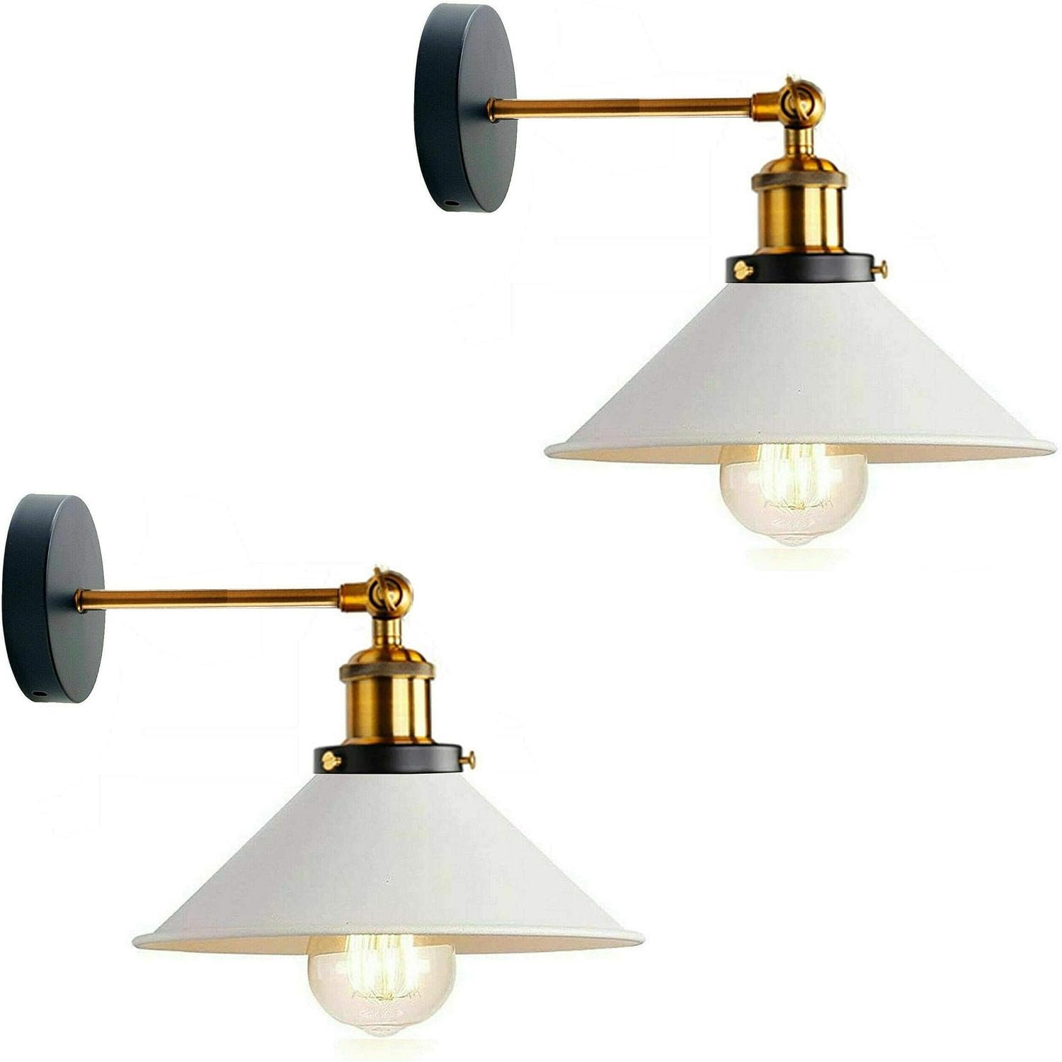 LEDSone Vintage 180 Degree Adjustable E27 Swing Arm Wall Lamp Fixtures Wall Sconces Industrial Metal Indoor Wall Mounted Sconce for Bedroom Galleries Living Room Hallway Kitchen (White 2 Pack)