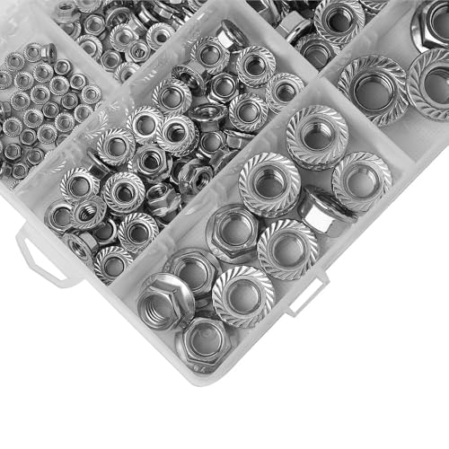 Image of Epi-Torque 212 Pcs Stainless Steel Serrated Hex Flange Nuts Flange Metric Hex Lock Nuts Assortment Kit (M3 M4 M5 M6 M8 M10 M12)