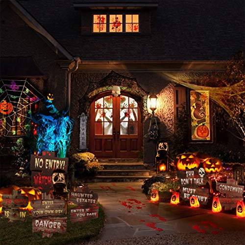 FUNNISM 6 Pack Halloween Decorations Yard Signs with Stakes, Scary Halloween Graveyard Beware Signs Party Decor Props, Creepy Lawn, Sidewalk, Garden, Porch, Yard Warning Signs Outdoor Halloween Decor - Thumbnail 7