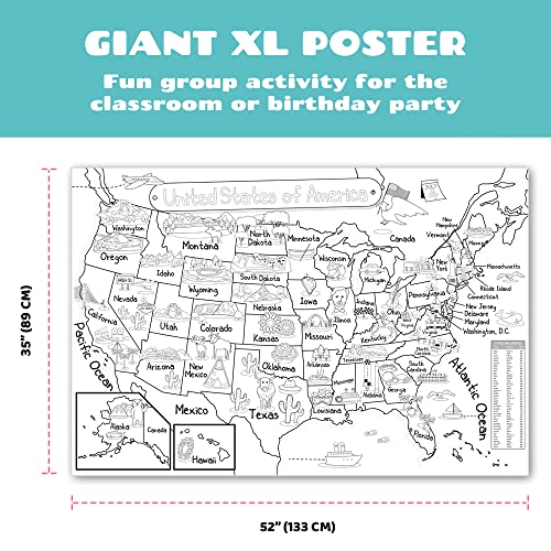 Dekali Designs Us Map Coloring Poster - 52X35 Inches Giant Coloring Poster For Kids – Jumbo Coloring Poster For Children To Learn Us States And Capitals (Folded) #TOP6