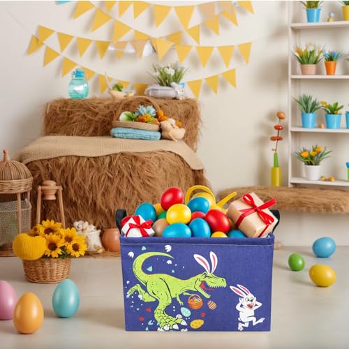 Image of Dinosaur Easter Basket for Kid Large Empty Baby Rectangular Cute Easter Gift Storage Basket Bunny Eggs Decor (Dinosaur Rabbit)