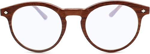 Miniatura 1 de Lentes redondos de madera marrón con luz azul para hombres y mujeres para lucir modernos con visión clara, anteojos de lectura duraderos para