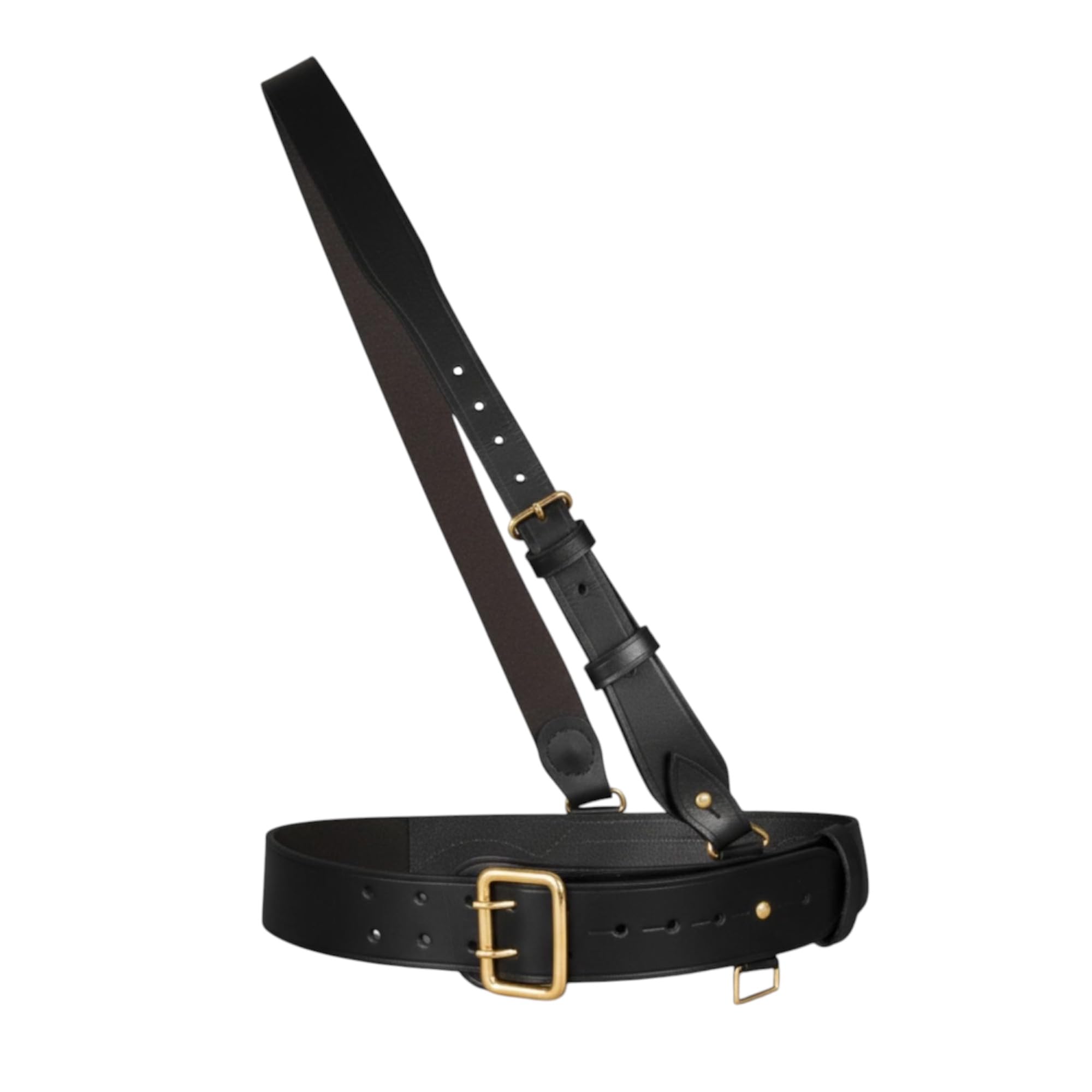 Sam Browne - Cinturón con correa para el hombro, cinturón de cuero genuino estilo policía y militar, cinturón ajustable de cuero negro con hebillas de latón macizo para uniformes, ceremonias y