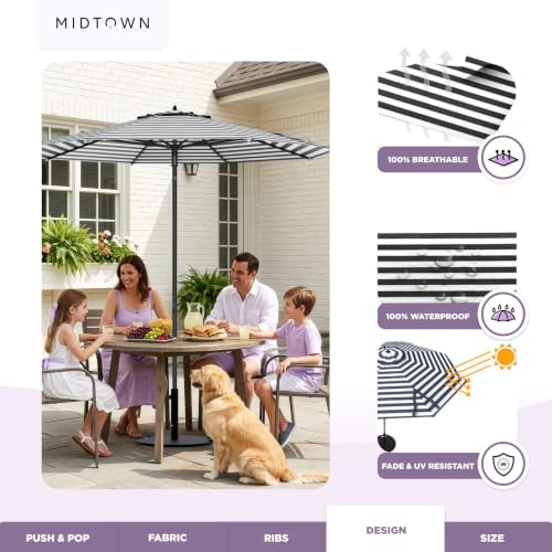 Image of Midtown Umbrellas Push and Pop - 8 Ft Patio Umbrella, Zebra Canopy