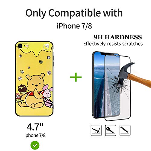 Iphone 7 Case/Iphone 8 Case/Se 2020 Case With Hd Screen Protector, Cute Cartoon 3D Animal Character Winnie Silicone Lanyard Protective Apple Iphone Case 4.7 Inch Kawaii Cover Case For Kids Girls #TOP1
