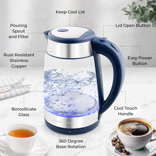 Image of Zulay Kitchen Fast Boiling Electric Water Kettle - 1.7L, 1500W, Auto Shut-Off for Overboil & Boil Dry Protection, Cool-Touch Handle, 360 Base - Rapid Teapot Boiler For Coffee & Tea - Navy