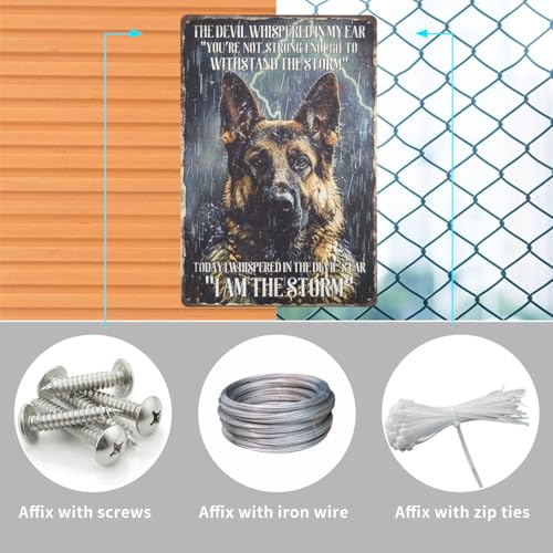 GLOBLELAND Deutscher Schäferhund Metall Blechschild - Schwarzer Hund Vintage 12×8 Zoll 'Ich Bin Der Sturm' - Lustige Wanddekoration Für Zuhause