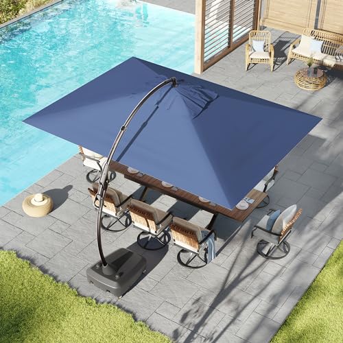 Grand patio 10x13 FT Cantilever Umbrella with Base & Cover Outdoor Aluminum Rectangle Offset Umbrella Canopy for Pool Garden (Navy Blue, 10x13 FT) 10x13 FT Navy Blue