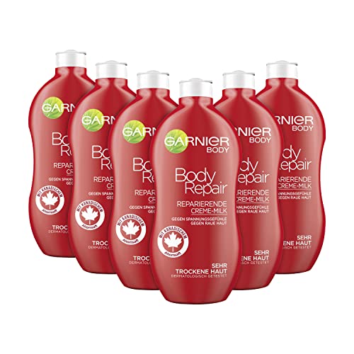 GARNIER Body Crème Hydratante Corps Réparateur / Lait Corps Réparateur pour un soin hydratant intensif (avec micro sève d'érable - pour peaux très sèches - testé dermatologiquement) 6 x 400 ml