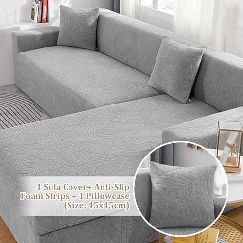 Bocguy Sofa Überzug, Couchbezug L/U Form, Sofaüberzug Ecksofa, Universal Sofa Überwürfe, Stretch Couch Cover mit Schaumstoffstab und 1 Kissenbezug für 1/2/3/4 Sitzer(L-förmiges Ecksofa Erfordert Zwei)