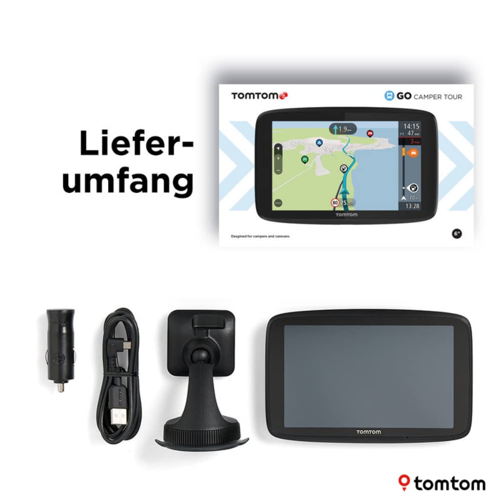 Tomtom Camping Navi GO Camper Tour (6 Zoll Display, Sonderziele für Wohnmobil- und Wohnwagen, Updates über Wi-Fi, Stauvermeidung Dank Tomtom Traffic, Karten-Updates Europa)