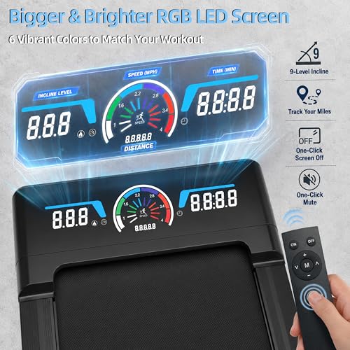 Image of TRAILVIBER Walking Pad Treadmill with 12% 9-Level Auto Incline, 450 lbs Capacity RGB LED Screen, Bluetooth Speaker Under Desk Treadmill