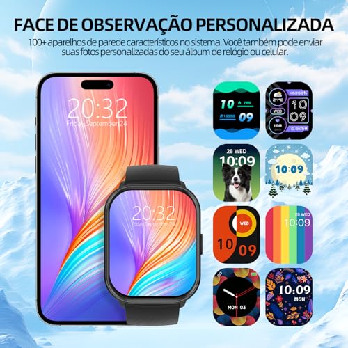 Relogio Feminino Smartwatch Inteligente Bluetooth, Full Touch à prova d'água IP68 com 120+ Modos de