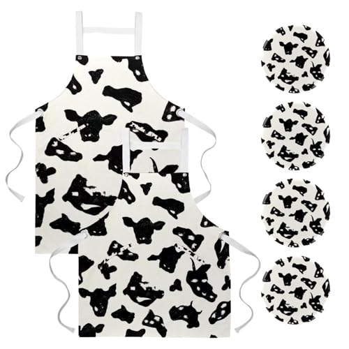 Tabliers de cuisine pour homme et femme imprimé vache noire et blanche résistants