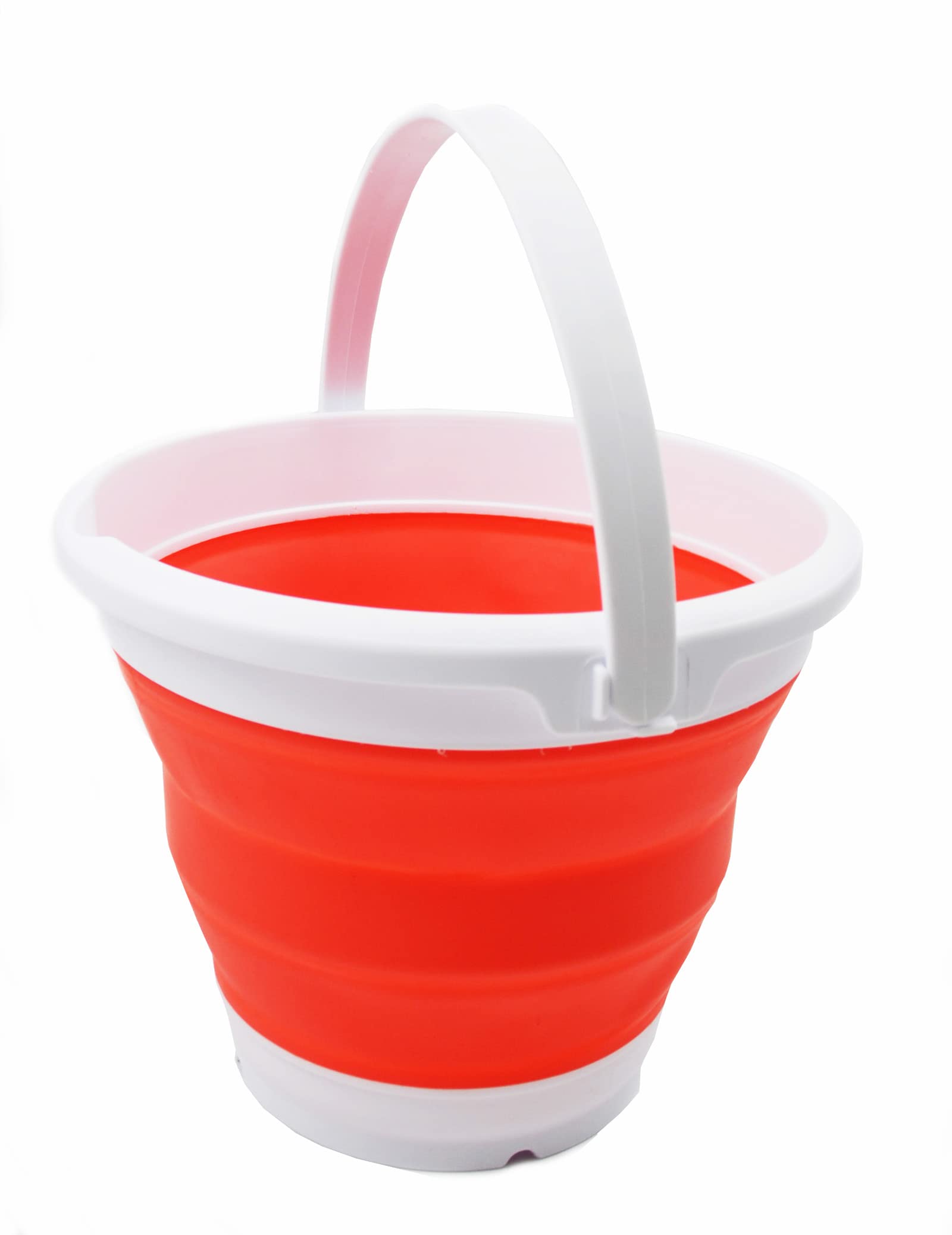 SAMMART Collapsible Bucket (White/Orange Red, 5.5L - Round)