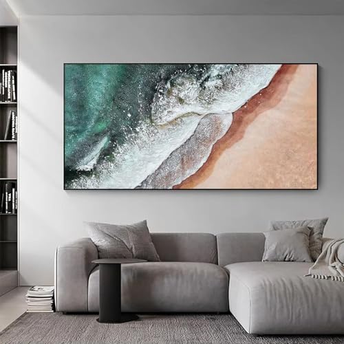 Toile encadrée AEFOUU : grand paysage marin abstrait pour mur vide