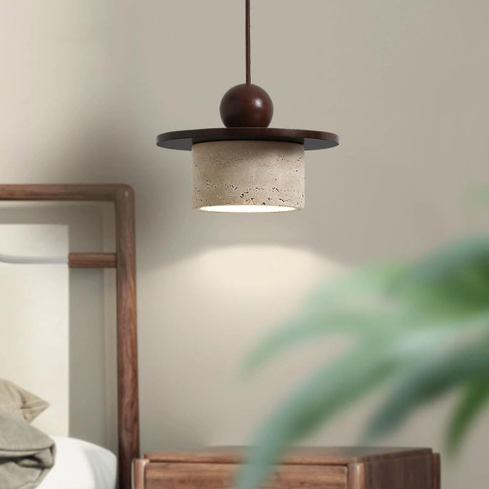 Lámpara travertino cilíndrica con casquillo E27 que proyecta una luz cálida ideal