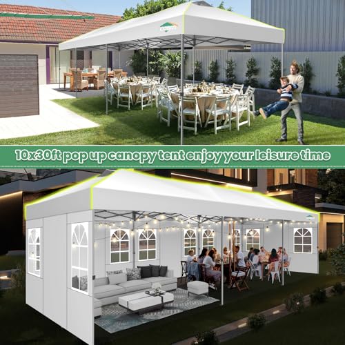 Image of COBIZI 10x30 Pop Up Canopy Tent with 8 Removable Sidewalls, Outdoor, White